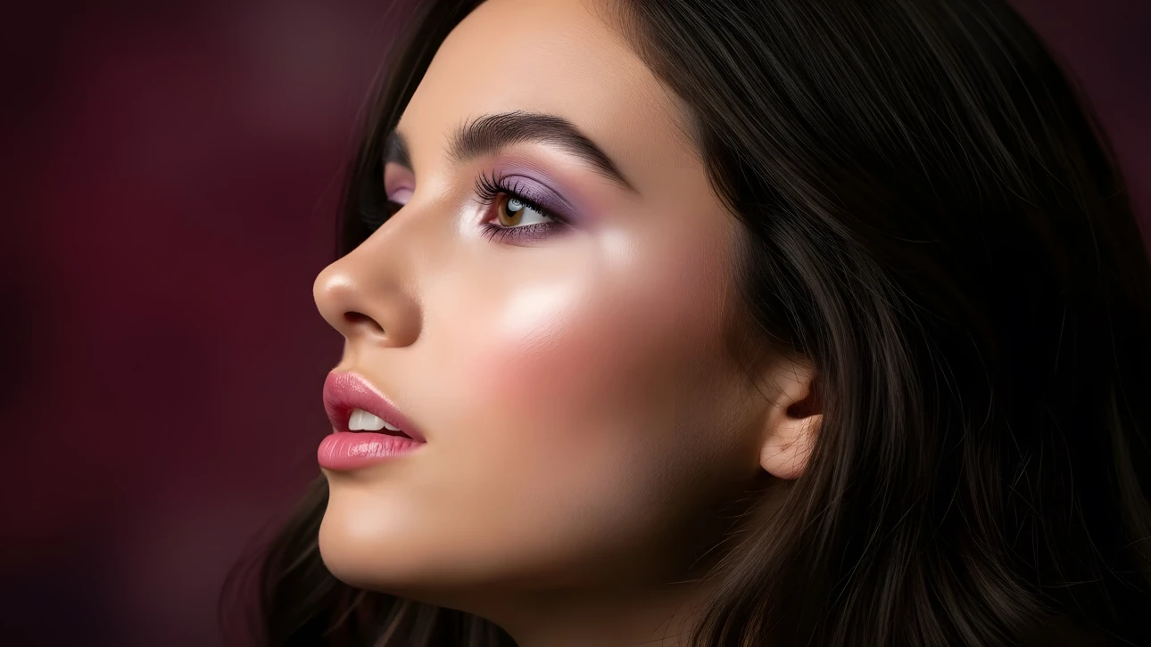 Elevate your designs with this stunning portrait featuring a woman with flawless makeup and radiant skin. Perfect for high-end beauty campaigns.