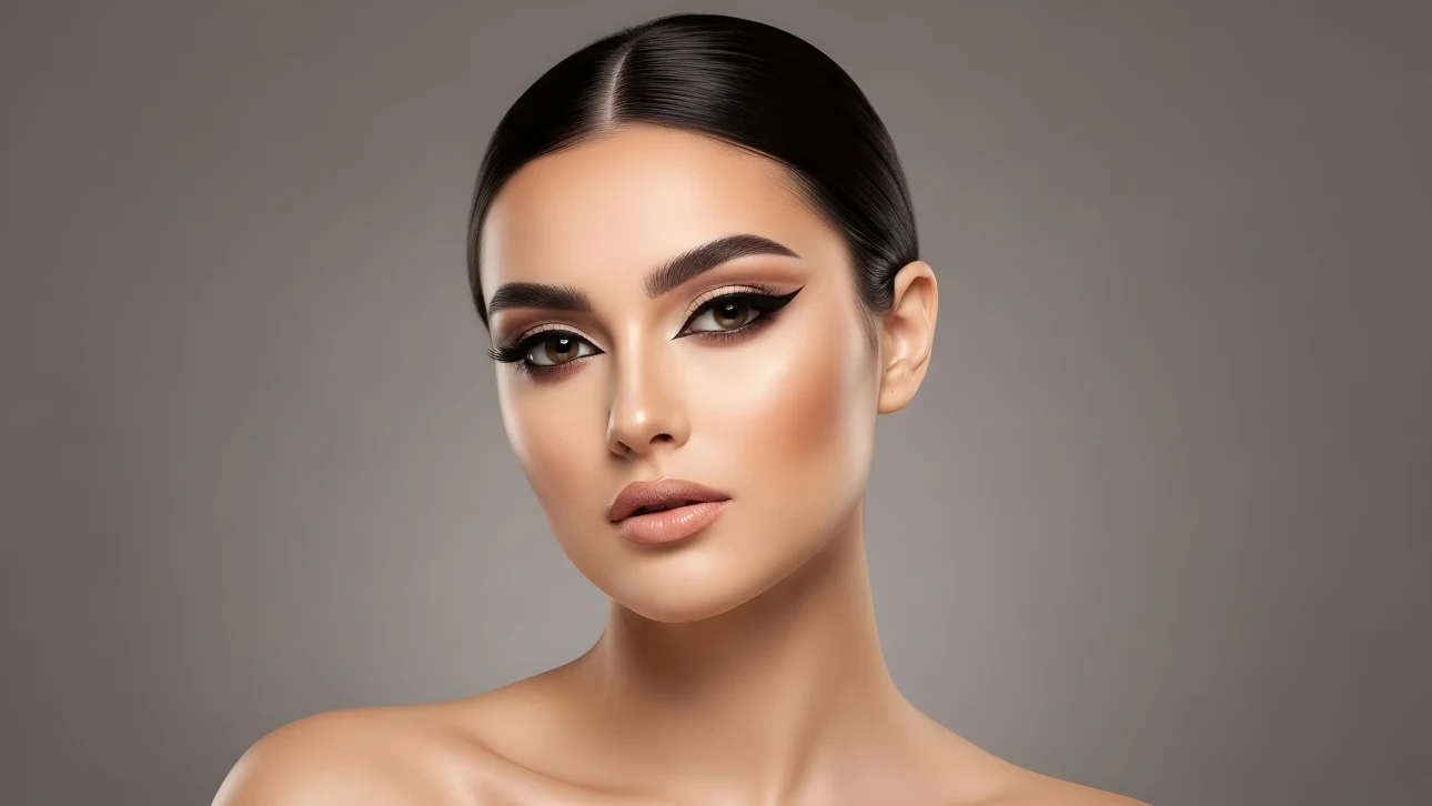 Elevate your visuals with this stunning woman featuring professional makeup artistry and sleek hairstyle. Perfect for beauty and fashion campaigns, offering high-impact visual appeal.