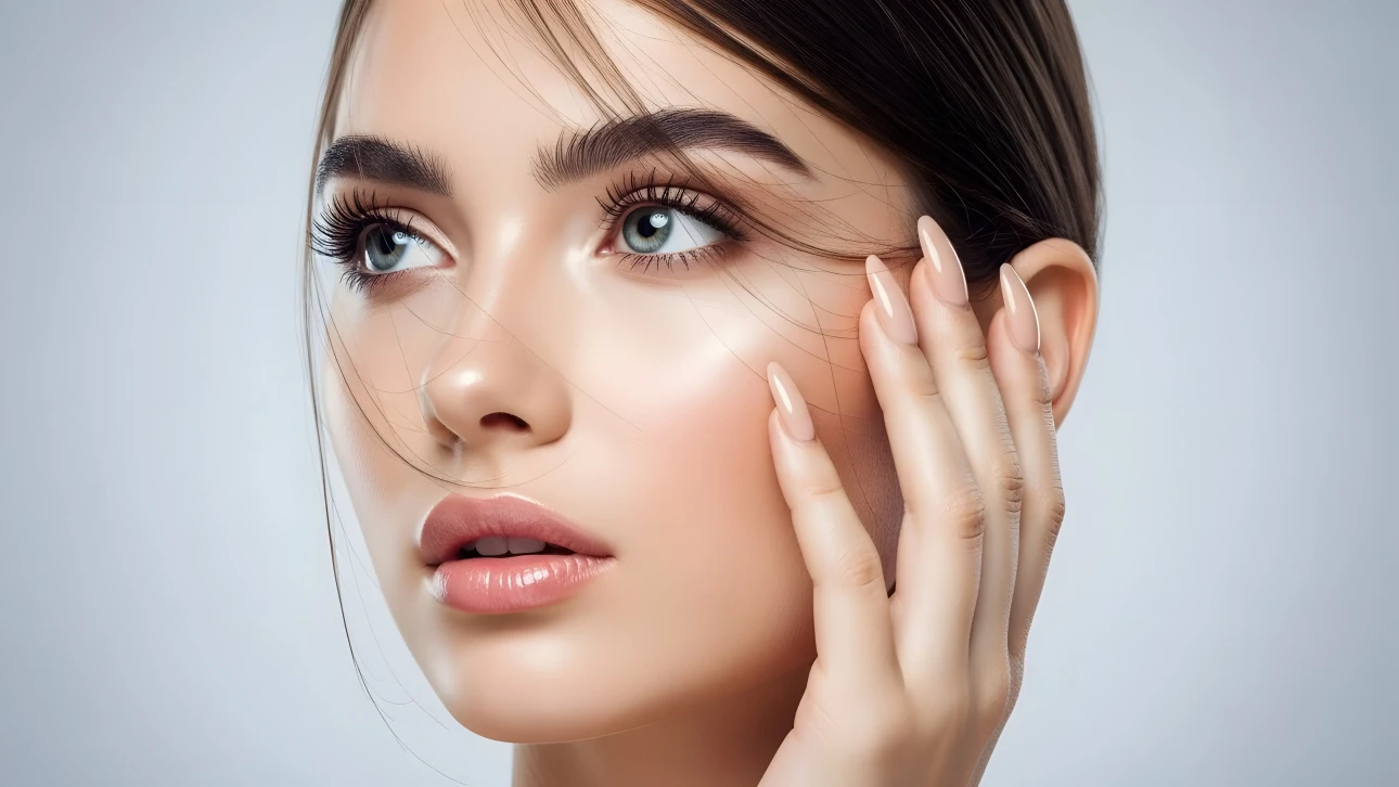 Enhance your designs with this stunning portrait featuring a woman with long nails. Perfect for beauty and fashion projects, ready for instant commercial use.