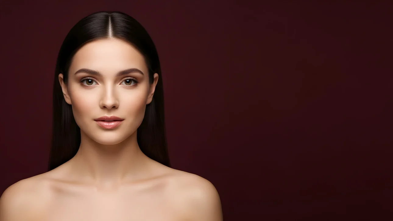 Enhance your beauty projects with this portrait of a woman featuring perfect makeup and skin. Ideal for cosmetic ads and high-end beauty campaigns.