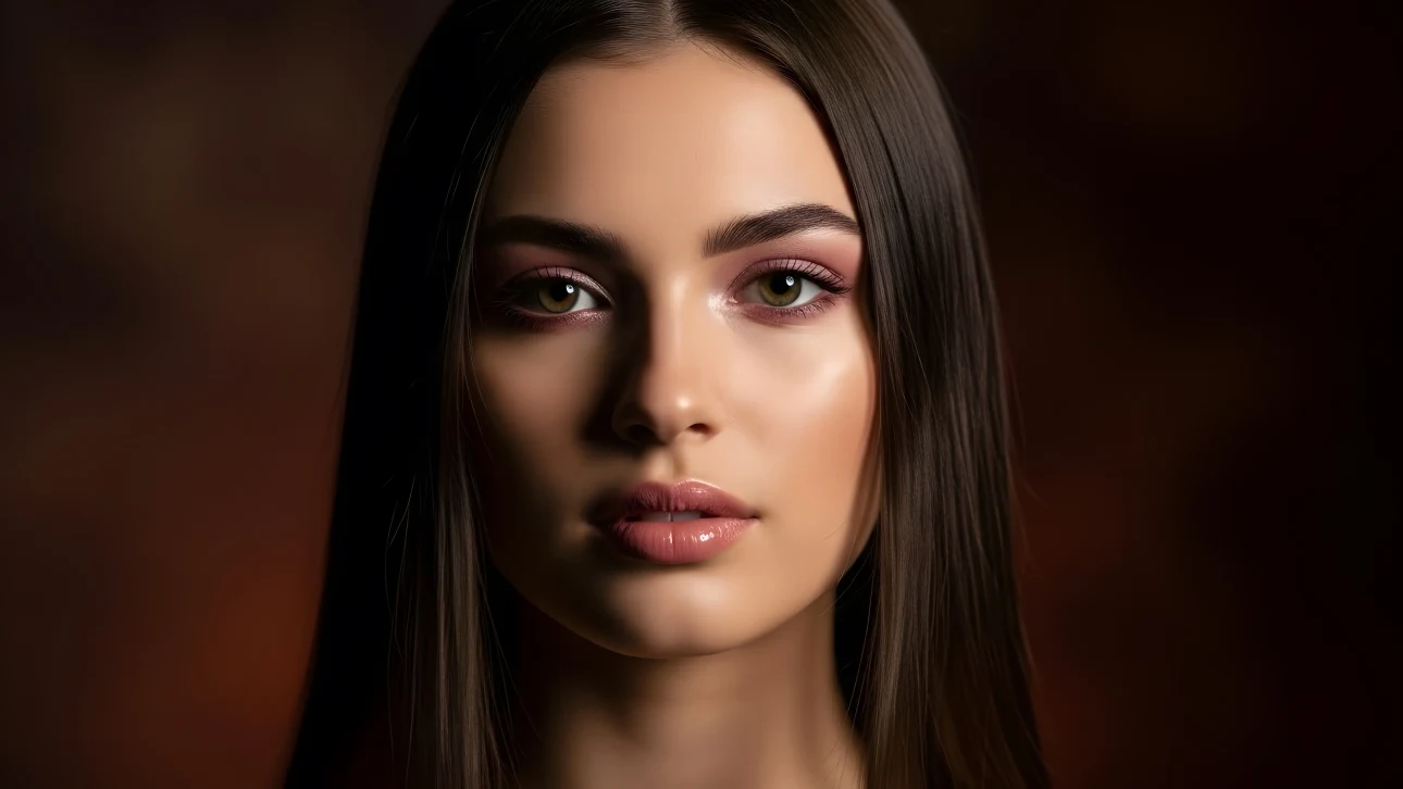 Elevate your project with this stunning portrait featuring a beautiful woman with hazel eyes. Perfect for high-fashion editorials and beauty campaigns.