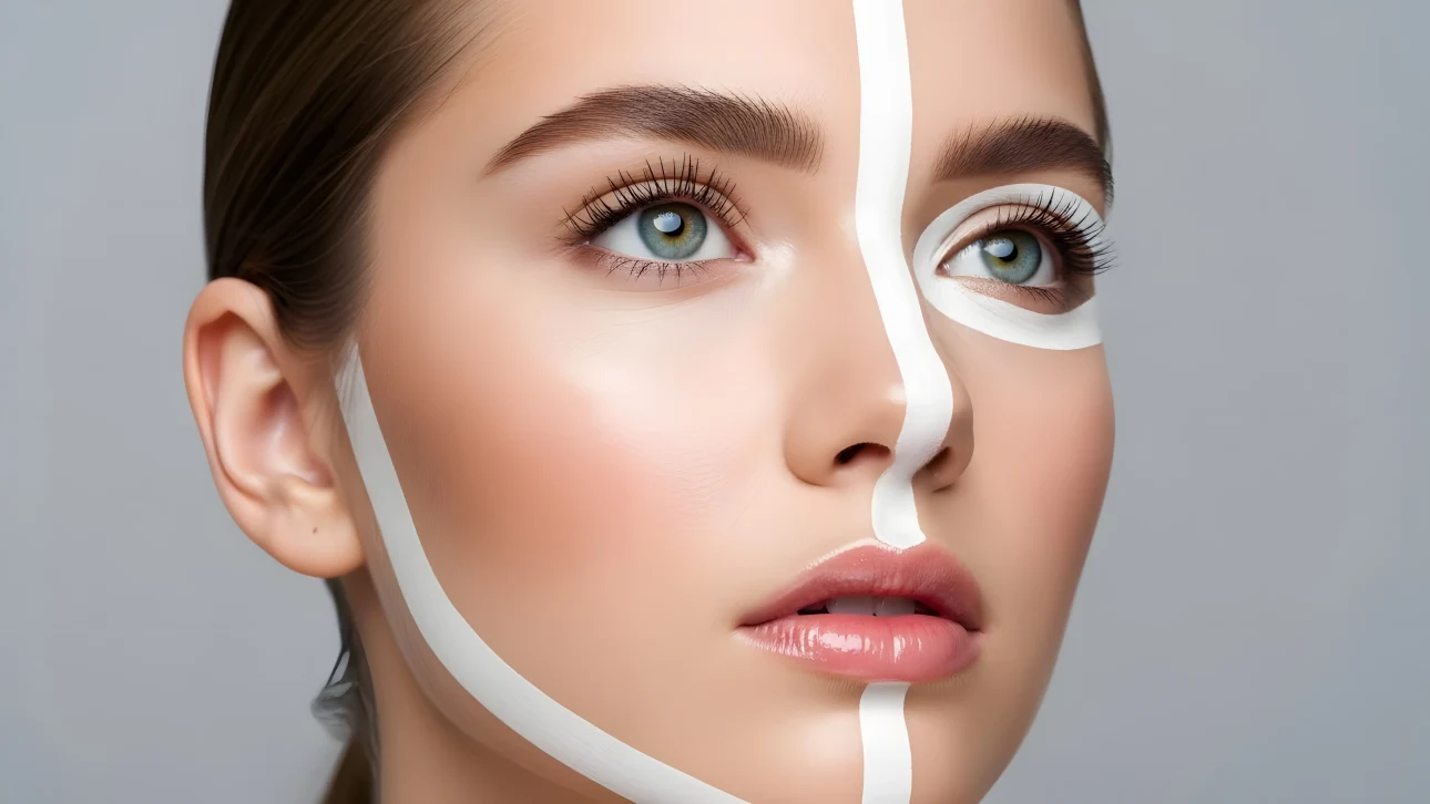 Elevate your designs with this striking portrait of a woman featuring bold white paint. Perfect for high-fashion editorials and beauty campaigns.