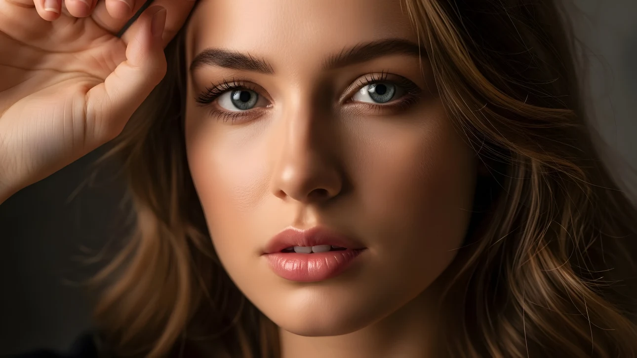 Elevate your project with this stunning portrait of a woman with captivating blue eyes. Perfect for beauty campaigns and high-fashion editorials.