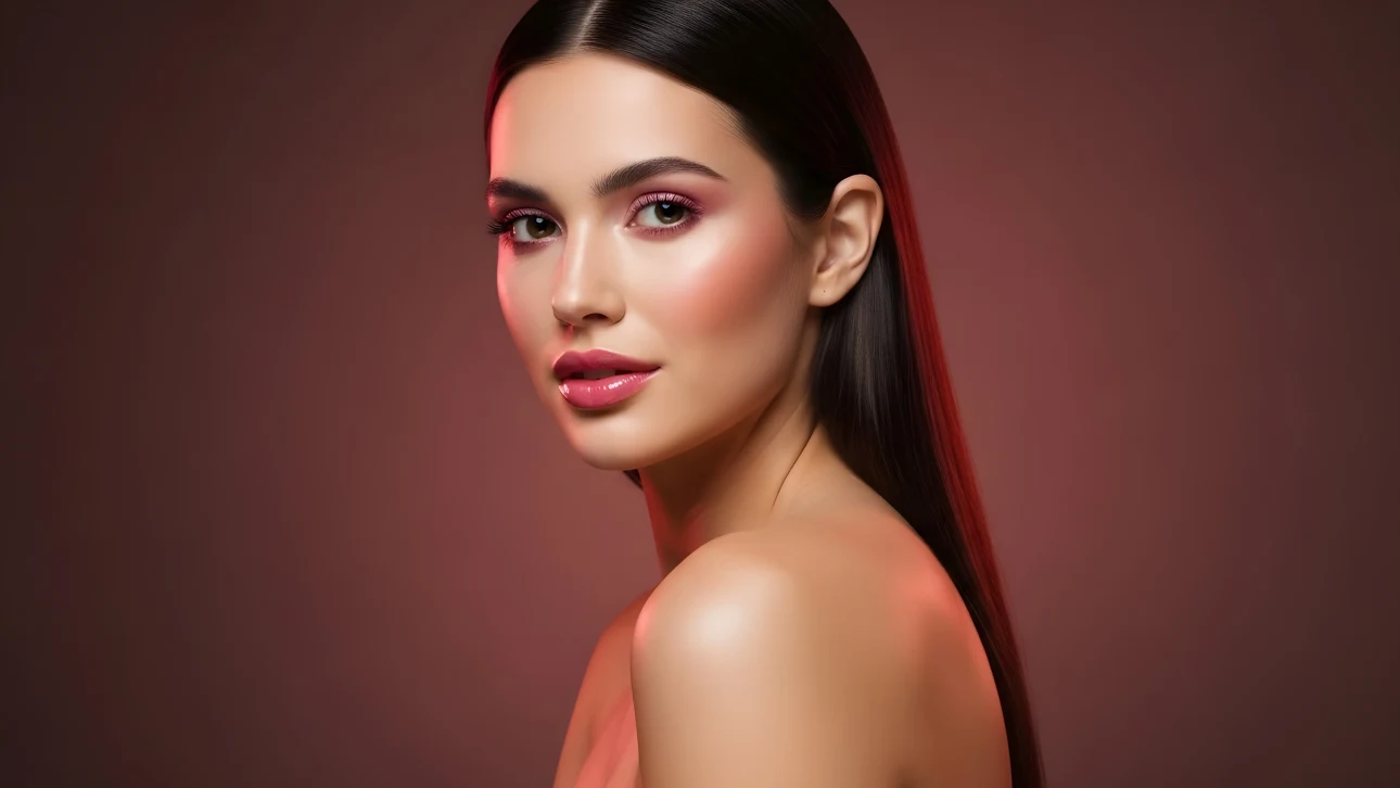 Elevate your visuals with this stunning portrait featuring a woman with flawless pink makeup. Perfect for high-fashion editorials and beauty campaigns.