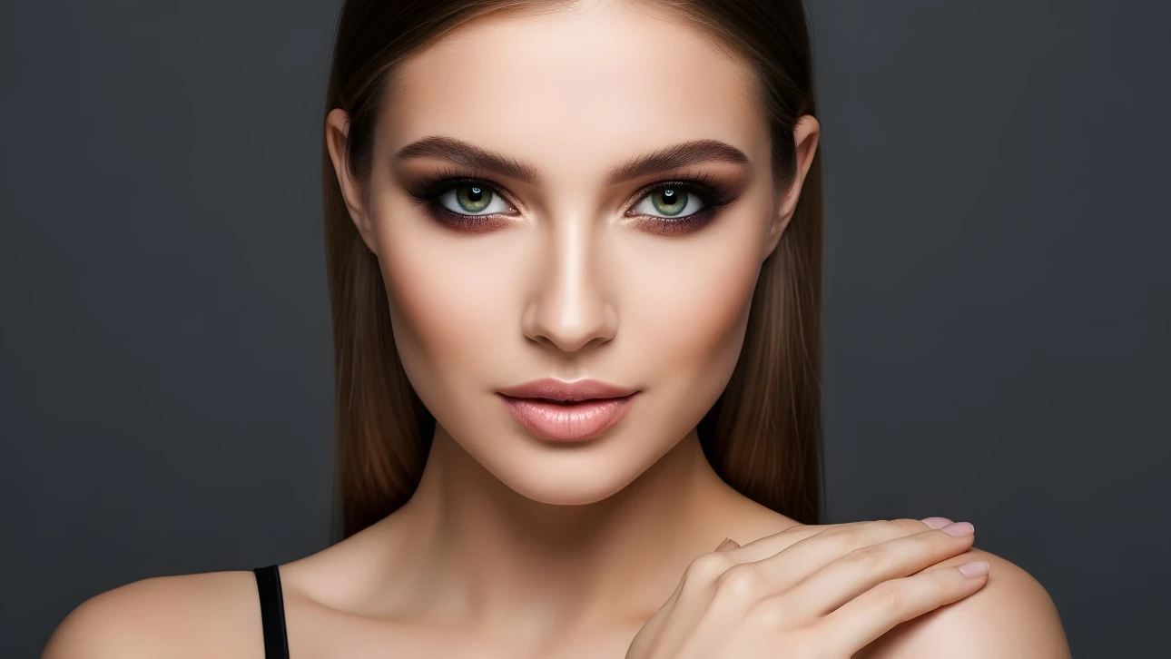 Enhance your project with this beautiful woman featuring professional makeup. Perfect for high-fashion editorials and cosmetic brand campaigns.