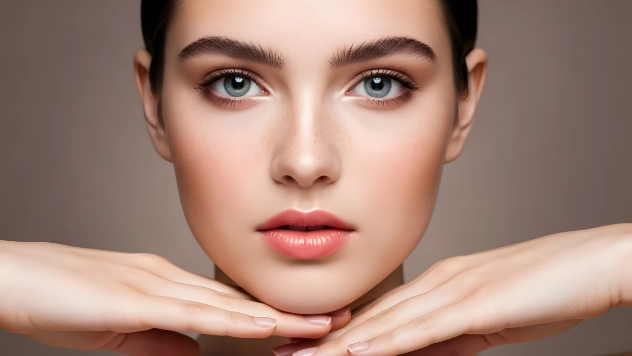 Enhance your project with this stunning portrait of a woman showcasing radiant skin and subtle makeup, perfect for beauty and skincare campaigns. Ready for commercial use.
