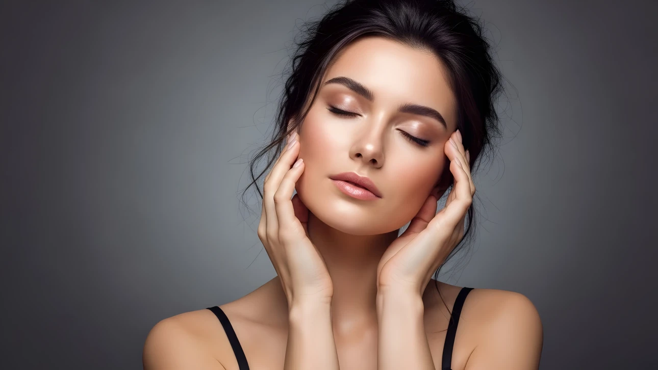 Elevate your designs with this portrait of a serene woman. Perfect for beauty campaigns, wellness projects, and high-end cosmetic branding. Ready for commercial use.