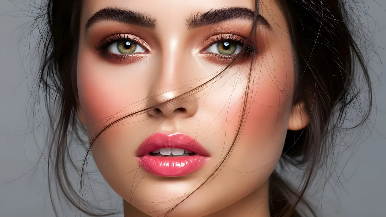 Elevate your designs with this portrait of a woman featuring detailed makeup and captivating eyes. Perfect for high-fashion and beauty projects.
