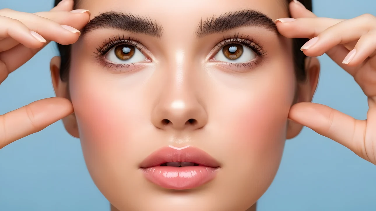 Enhance your beauty projects with this close-up of a woman's face. Features flawless skin and elegant hand placement, perfect for high-end cosmetic campaigns.