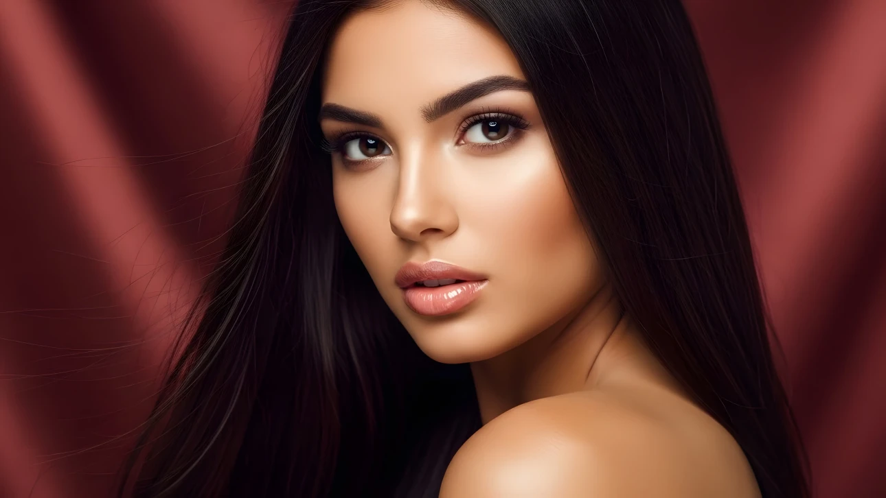 Elevate your project with this stunning portrait of a woman featuring flawless makeup and radiant skin. Ideal for beauty and lifestyle campaigns; ready for commercial use.