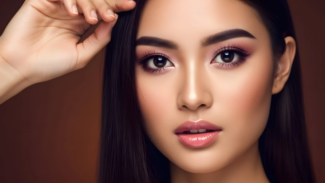 Elevate your designs with this stunning portrait featuring flawless makeup and captivating eyes. Perfect for beauty campaigns and high-fashion editorials.