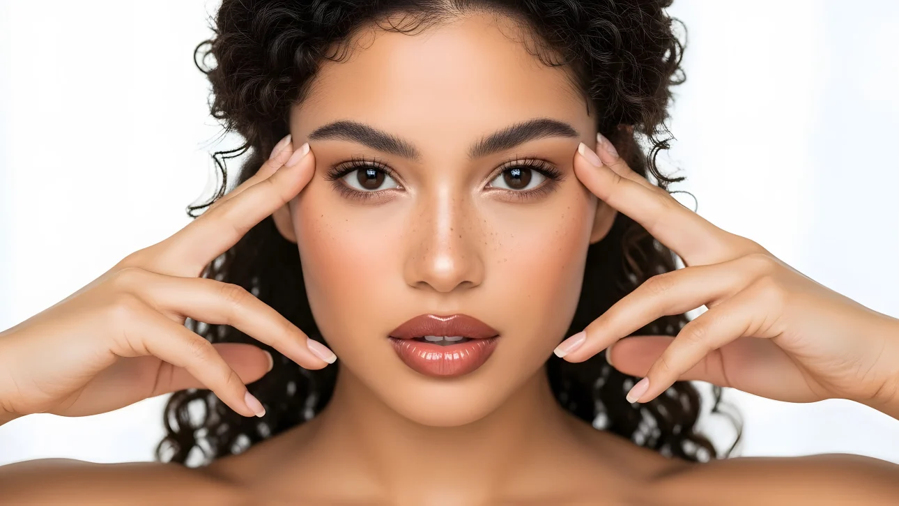 Elevate your beauty campaigns with this striking image of a woman with flawless skin. Perfect for high-end skincare and cosmetic promotions.