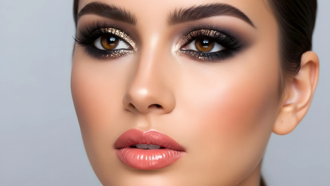 Elevate your designs with this stunning close-up of a woman's face, showcasing exquisite eye makeup. A premium design asset perfect for beauty and fashion projects.