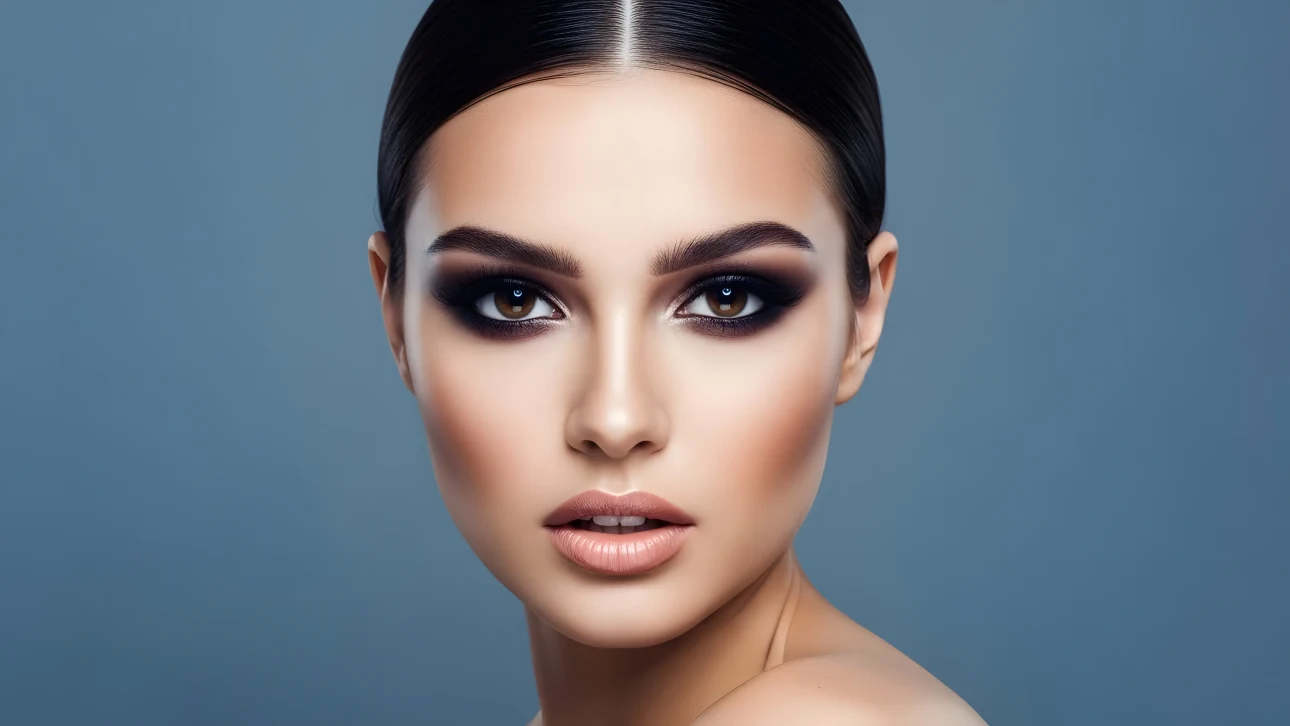 Elevate your beauty projects with this stunning woman featuring dramatic smoky eyeshadow. Perfect for high-fashion editorials and cosmetic advertising campaigns.