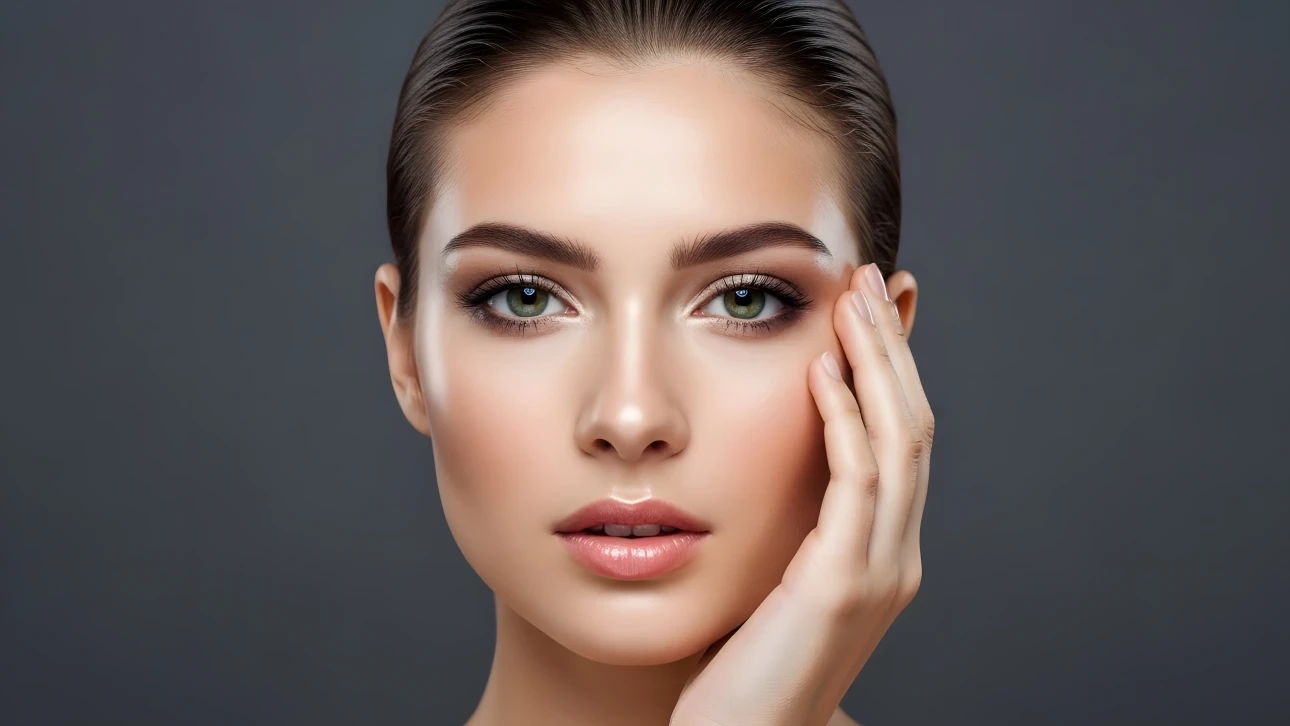 Enhance your project with this portrait of a beautiful woman showcasing perfect skin and makeup. Ideal for beauty and skincare campaigns, ready for commercial use.