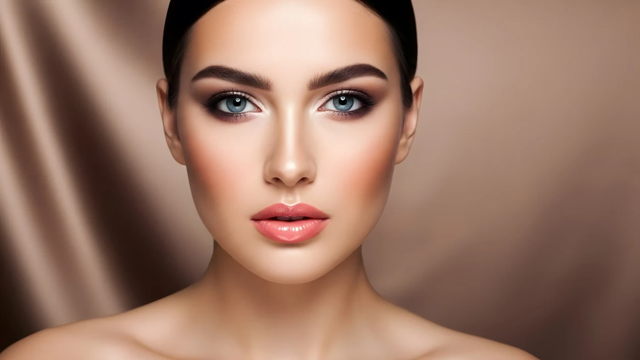 Enhance your beauty projects with this stunning portrait of a woman with flawless makeup, ideal for cosmetic ads or beauty blogs. Ready for instant commercial use.