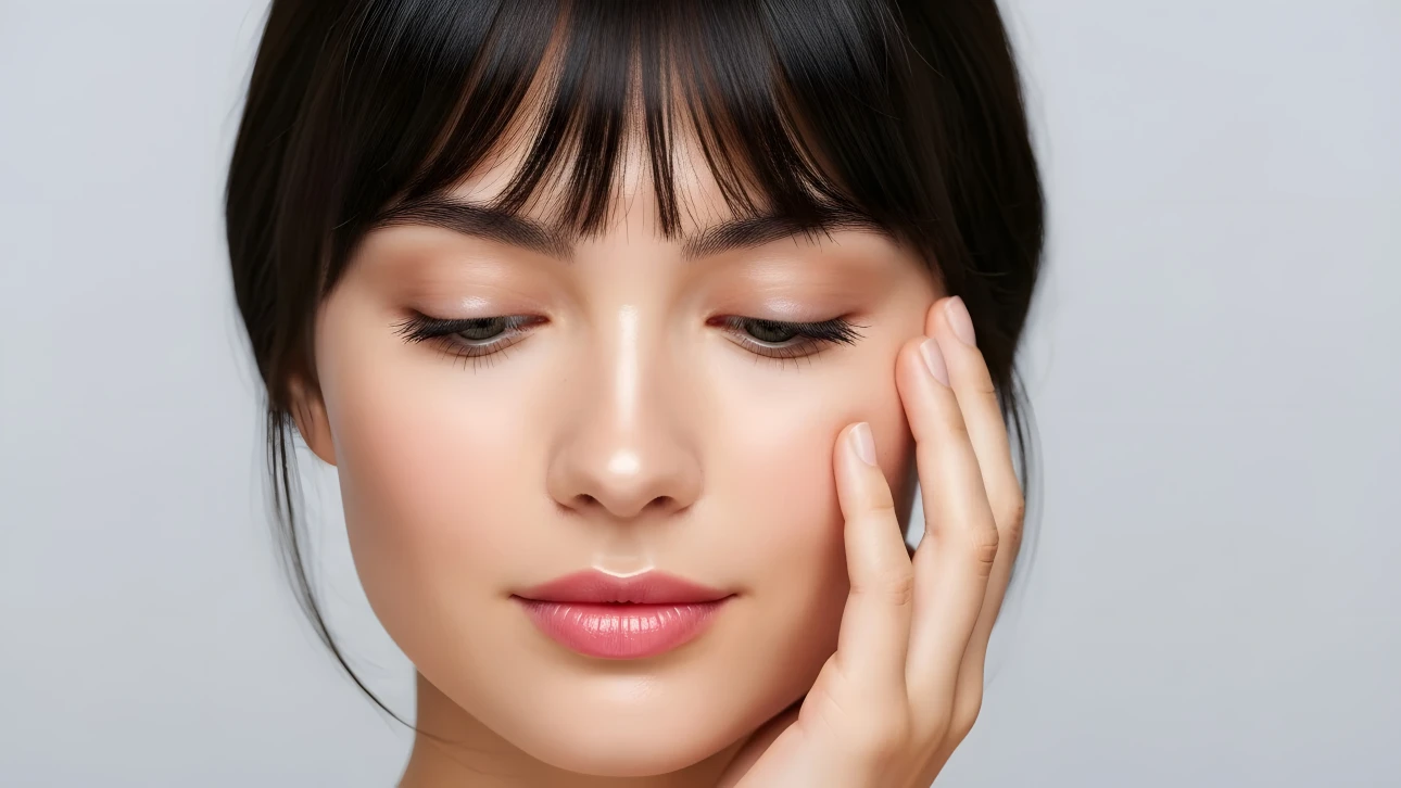 Enhance your beauty projects with this image of a woman with flawless skin and subtle makeup. Perfect for skincare or cosmetic campaigns.