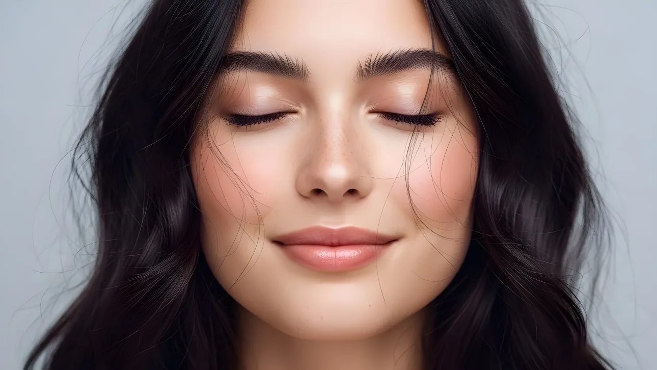 Elevate your designs with this serene portrait of a woman in gentle light. Perfect for wellness brands and beauty campaigns, ready for commercial use.