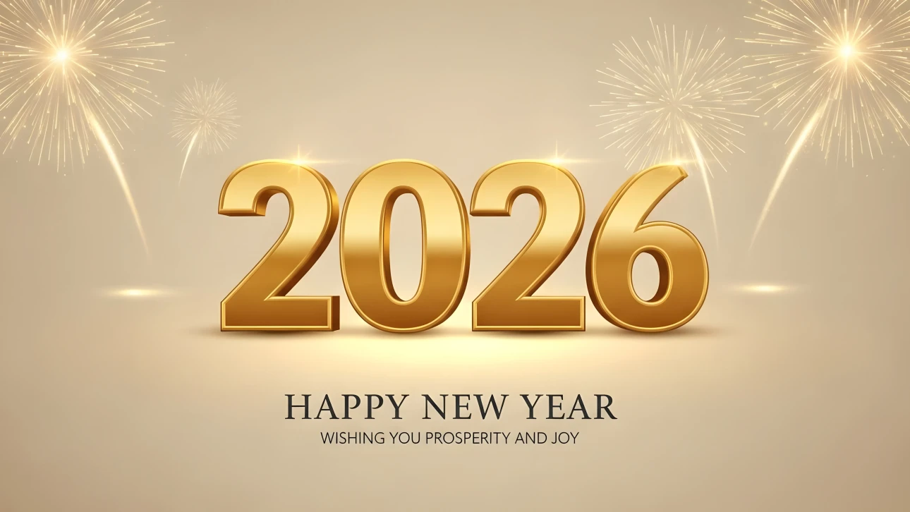 Elevate your festive designs with this 2026 New Year illustration featuring golden numerals and celebratory fireworks. Ready for instant commercial use.