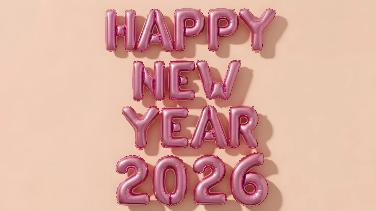 Elevate your designs with this festive 'Happy New Year 2026' balloon arrangement. A premium design asset perfect for celebratory marketing materials.