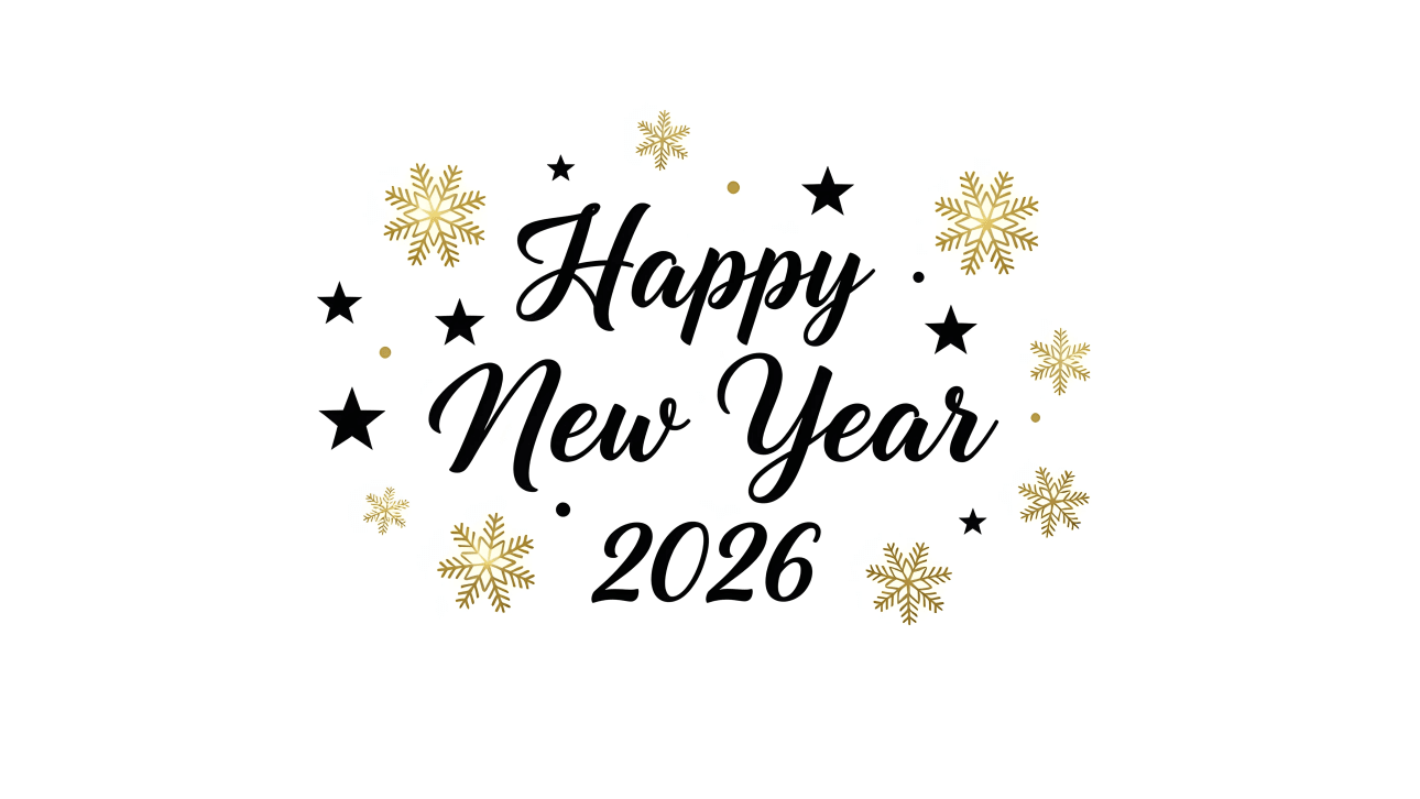 Elevate your designs with this festive 2026 New Year illustration featuring elegant snowflakes and stars. Perfect for high-end holiday promotions.