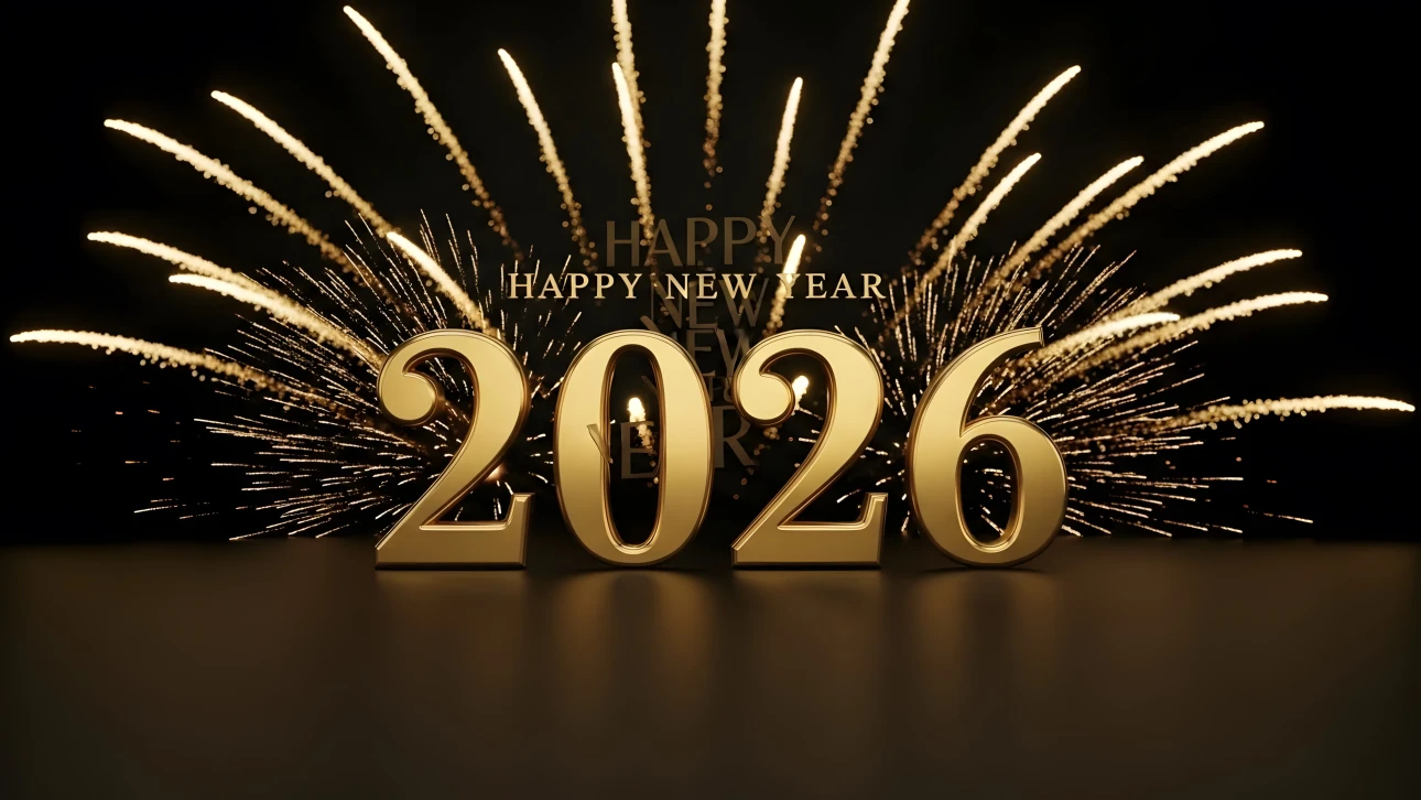 Celebrate 2026 with this premium design asset featuring golden numbers and fireworks. Enhance your New Year projects with this festive graphic, perfect for elegant invitations.