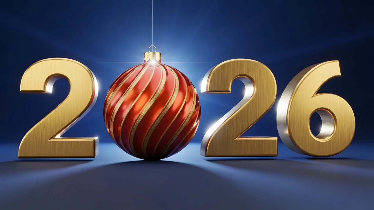 Elevate your holiday designs with this 2026 New Year illustration featuring a festive ornament. Perfect for creating high-impact seasonal campaigns.