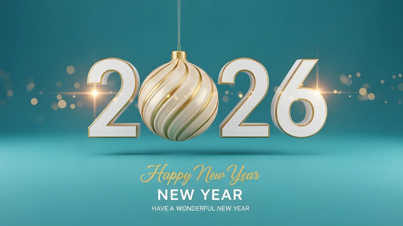 Elevate your holiday designs with this 2026 New Year illustration featuring a stylish ornament. Perfect for high-end seasonal campaigns.