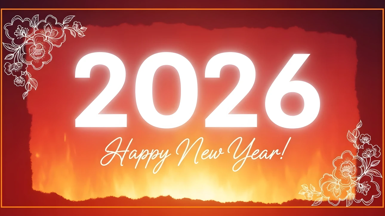 Elevate your holiday designs with this 2026 New Year illustration featuring floral elements and a warm color palette. Perfect for festive greeting cards.