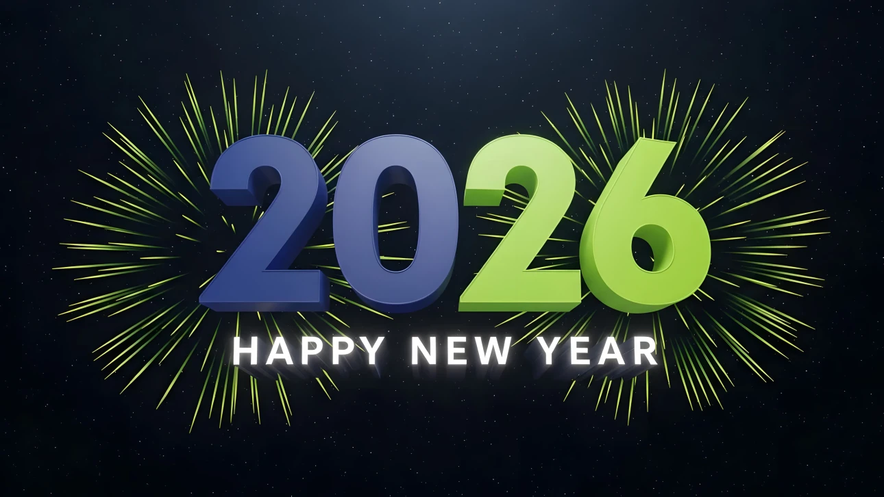 Elevate your designs with this vibrant 2026 New Year illustration, featuring dazzling fireworks. Perfect for festive campaigns and digital greetings.