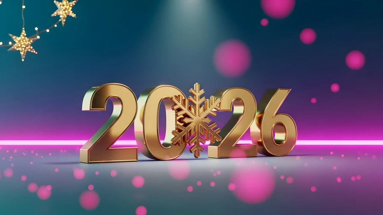Elevate your designs with this 2026 New Year illustration featuring a golden snowflake, perfect for premium holiday season promotions and digital campaigns.