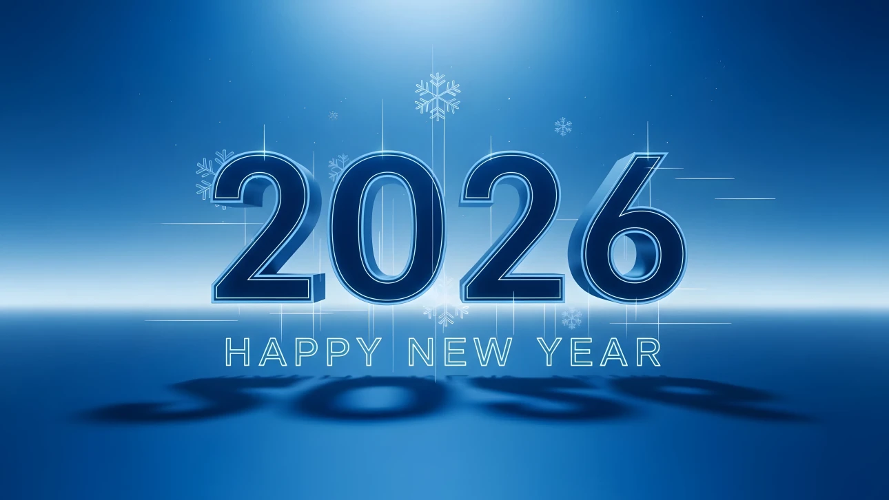 Elevate your holiday designs with this 2026 New Year illustration featuring a modern blue aesthetic. Perfect for festive greetings and digital promotions.