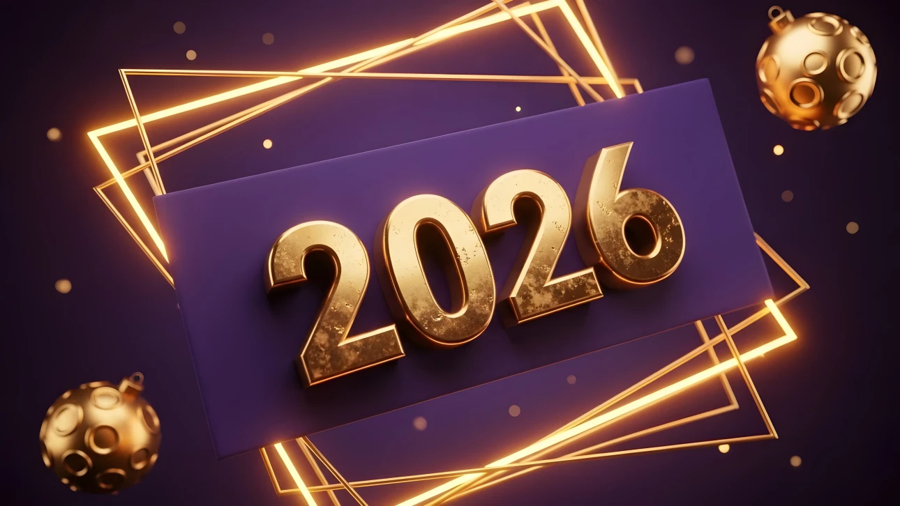 Elevate your designs with this premium 2026 illustration featuring gold and glowing elements. Ideal for sophisticated New Year's promotions and digital campaigns.