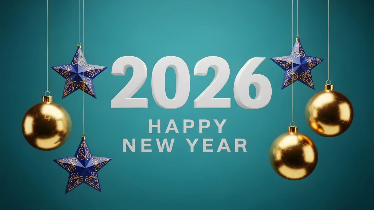 Elevate your designs with this 2026 New Year illustration featuring festive ornaments. A premium design asset perfect for holiday promotions and greetings.