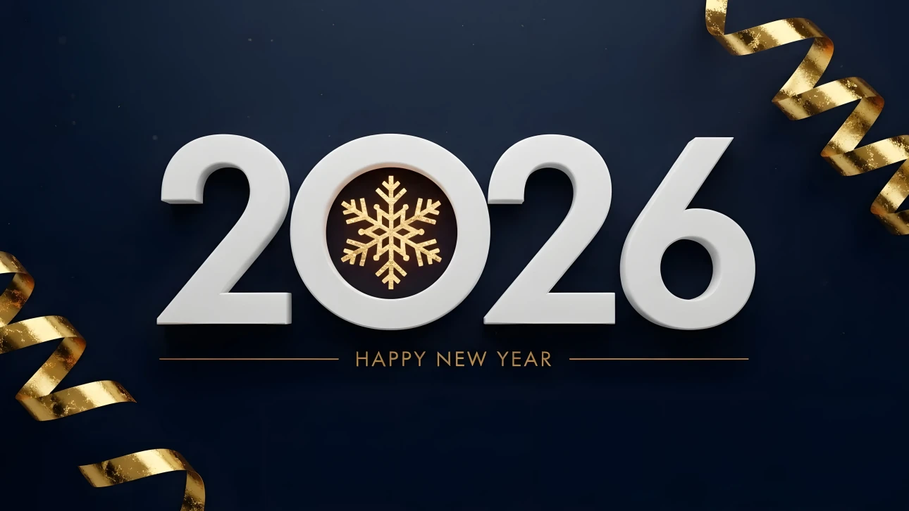 Elevate your holiday designs with this 2026 New Year illustration featuring elegant gold accents. Perfect for high-end seasonal campaigns and digital greetings.