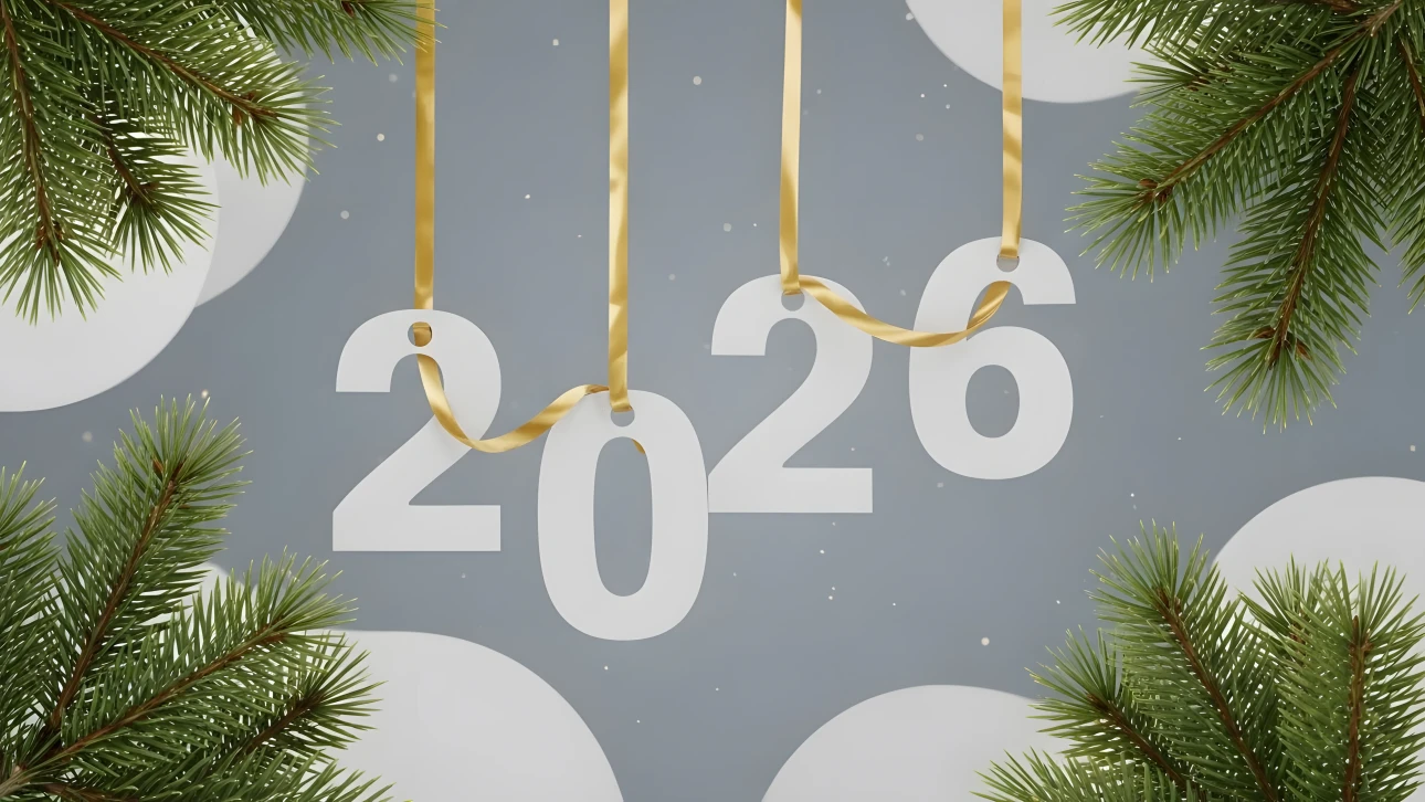 Elevate your holiday designs with this 2026 New Year illustration featuring festive elements. Perfect for premium seasonal marketing and elegant digital campaigns.