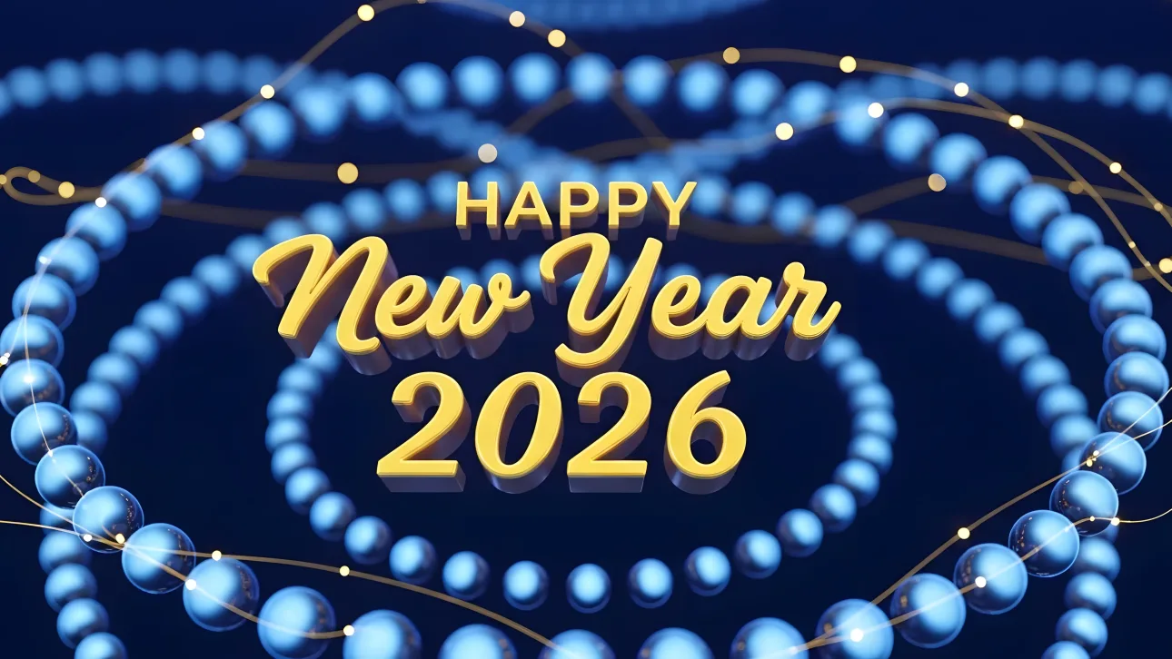 Elevate your seasonal designs with this 2026 New Year illustration featuring luminous orbs and golden lights. Perfect for festive digital campaigns.