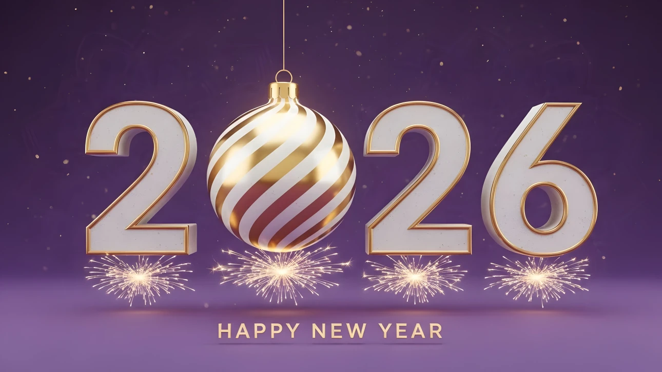 Elevate your holiday designs with this 2026 New Year illustration featuring a festive ornament and sparklers. Perfect for premium seasonal marketing materials.