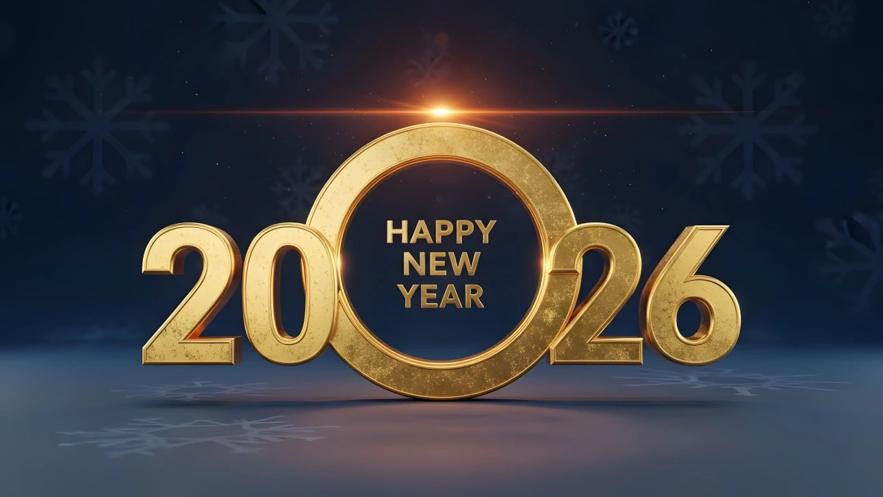 Elevate your seasonal designs with this 2026 New Year illustration. Featuring a festive gold design, perfect for premium holiday promotions.