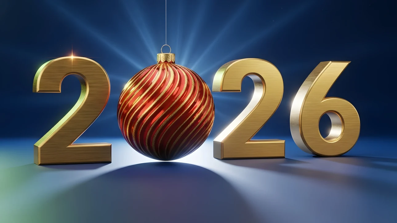 Elevate your holiday designs with this 2026 New Year illustration featuring a festive ornament. Perfect for premium seasonal campaigns and digital greetings.