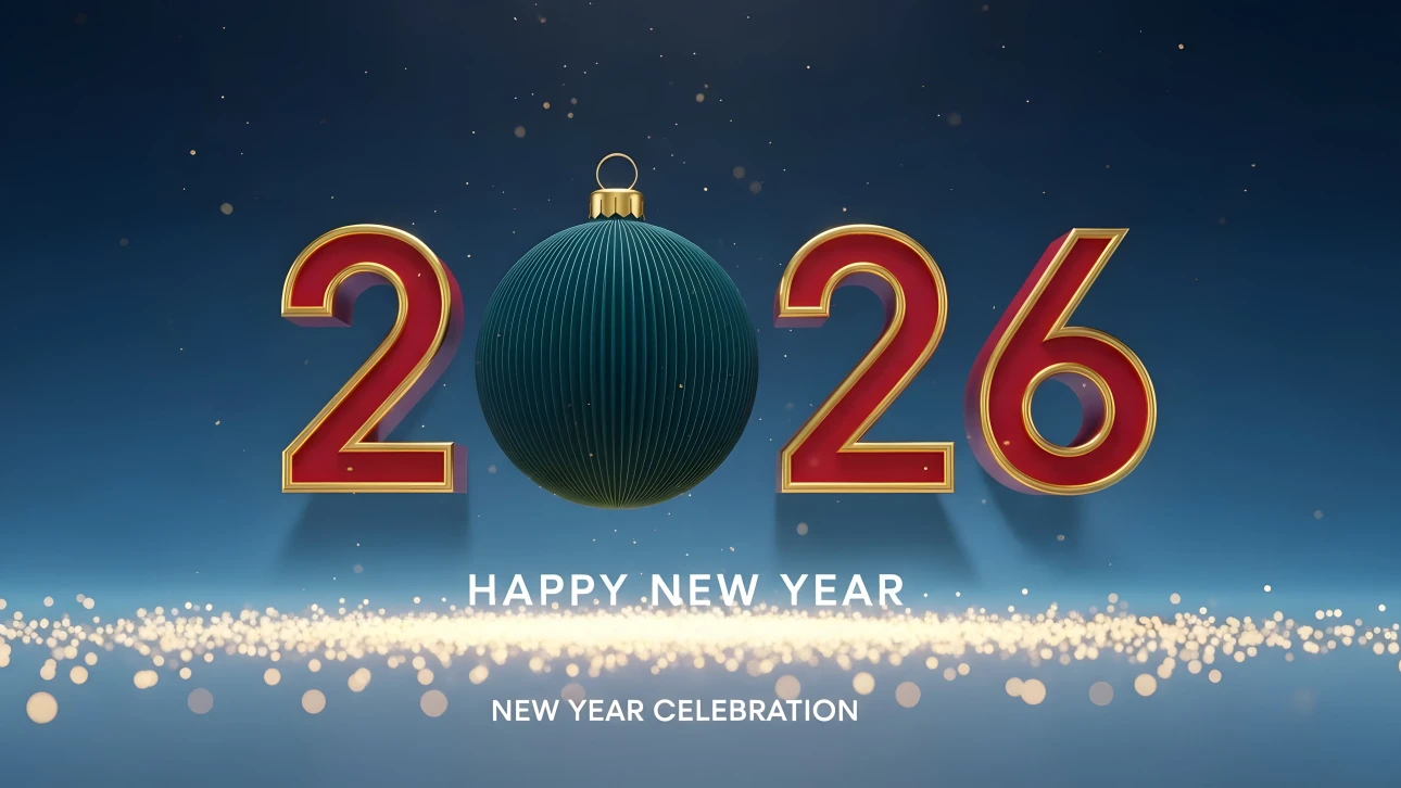 Elevate your holiday designs with this 2026 New Year illustration featuring a festive ornament. Perfect for creating sophisticated seasonal greetings.