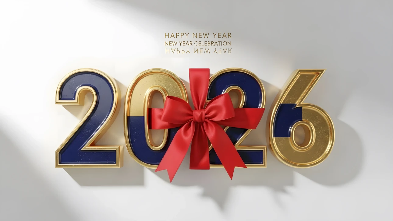 Elevate your New Year designs with this luxurious 2026 illustration, blending gold and navy accents. A premium design asset ready for instant commercial use.