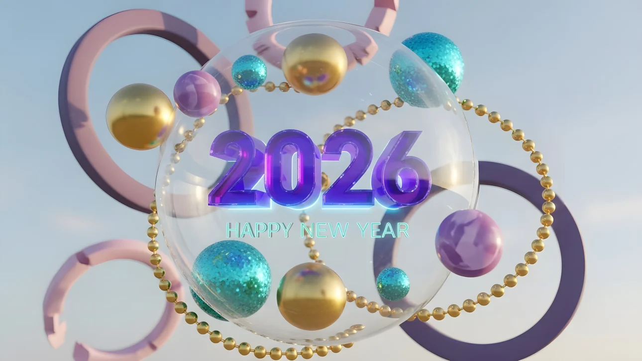 Elevate your holiday designs with this festive 2026 New Year illustration featuring vibrant ornaments. Perfect for high-impact seasonal campaigns.