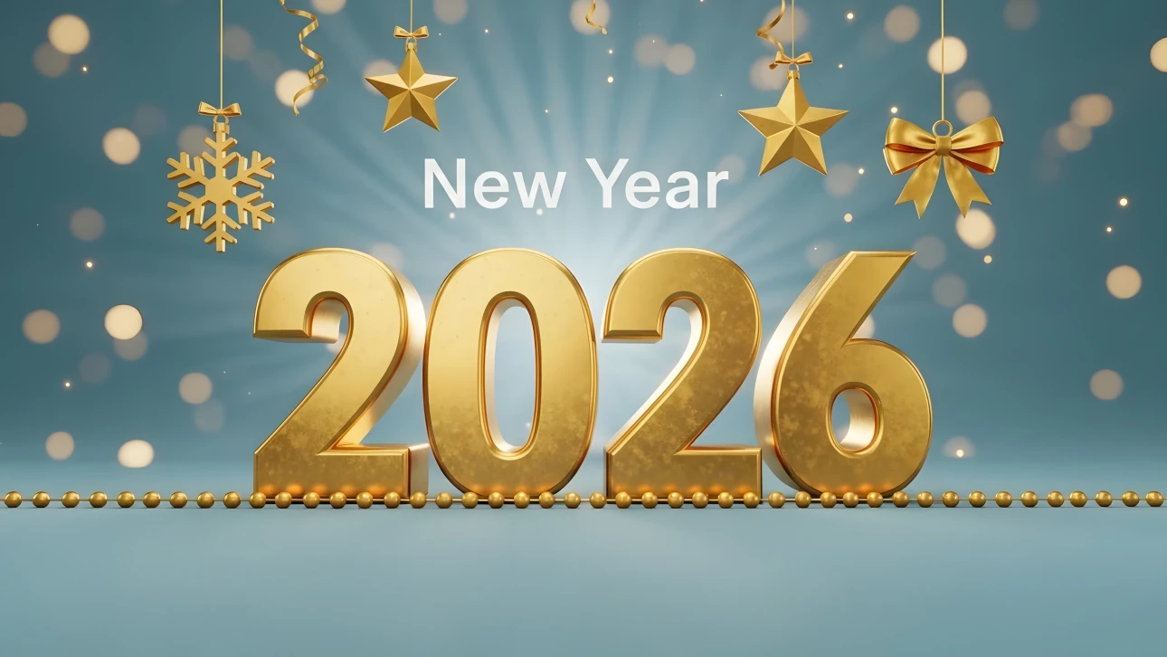 Elevate your designs with this premium 2026 New Year illustration featuring golden ornaments and a festive aesthetic. Perfect for high-end branding and holiday promotions.