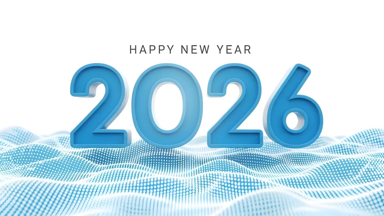 Elevate your New Year designs with this 2026 illustration featuring a modern, abstract background. Perfect for digital greetings and festive promotions.