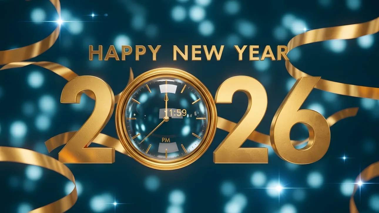 Elevate your holiday designs with this 2026 New Year illustration featuring a golden clock. Premium design asset perfect for festive season promotions.