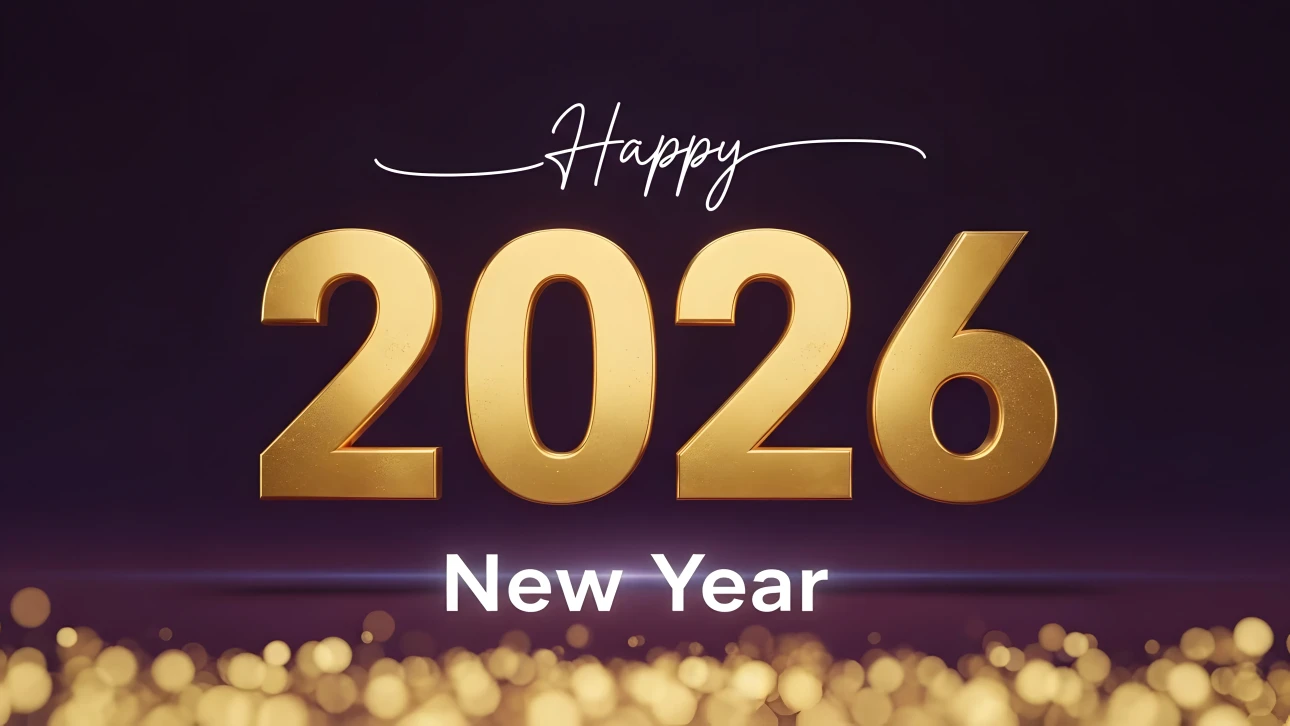 Elevate your New Year designs with this premium 2026 graphic featuring elegant gold numbers and bokeh lights. Perfect for festive season promotions.
