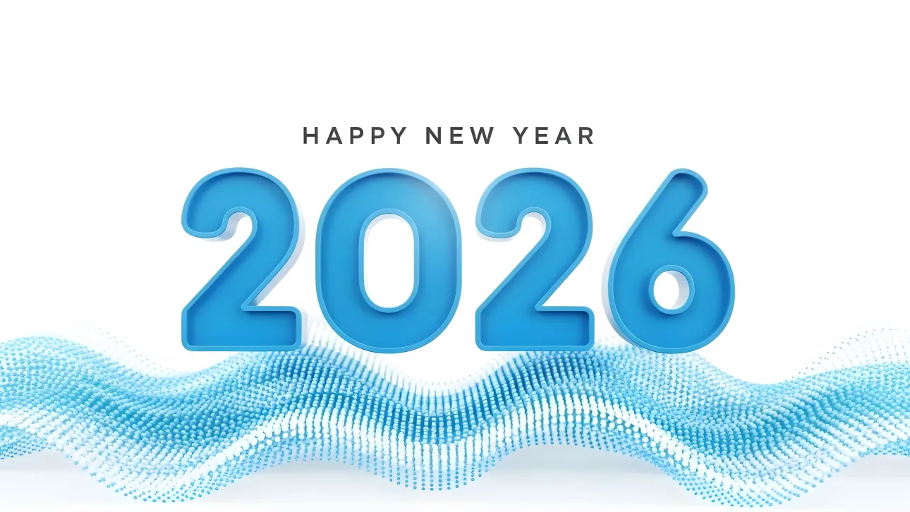 Elevate your New Year designs with this 2026 illustration featuring a modern particle wave. Premium design asset ready for instant commercial use.