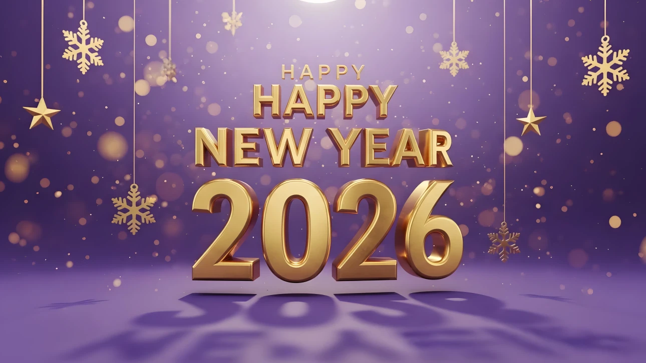 Elevate your holiday designs with this 2026 New Year illustration featuring golden accents and festive snowflakes. Perfect for high-end branding.