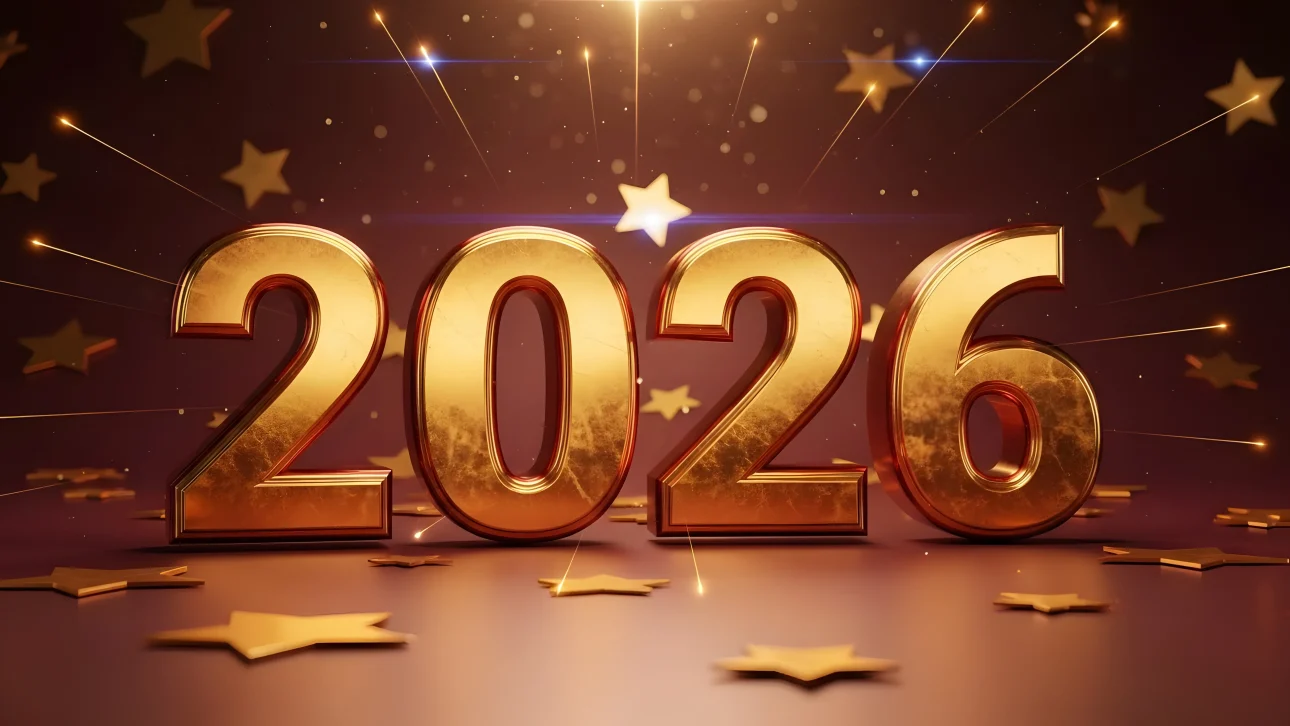 Elevate your designs with this shimmering 2026 illustration, perfect for New Year's celebrations and future-themed projects. Ready for instant commercial use.